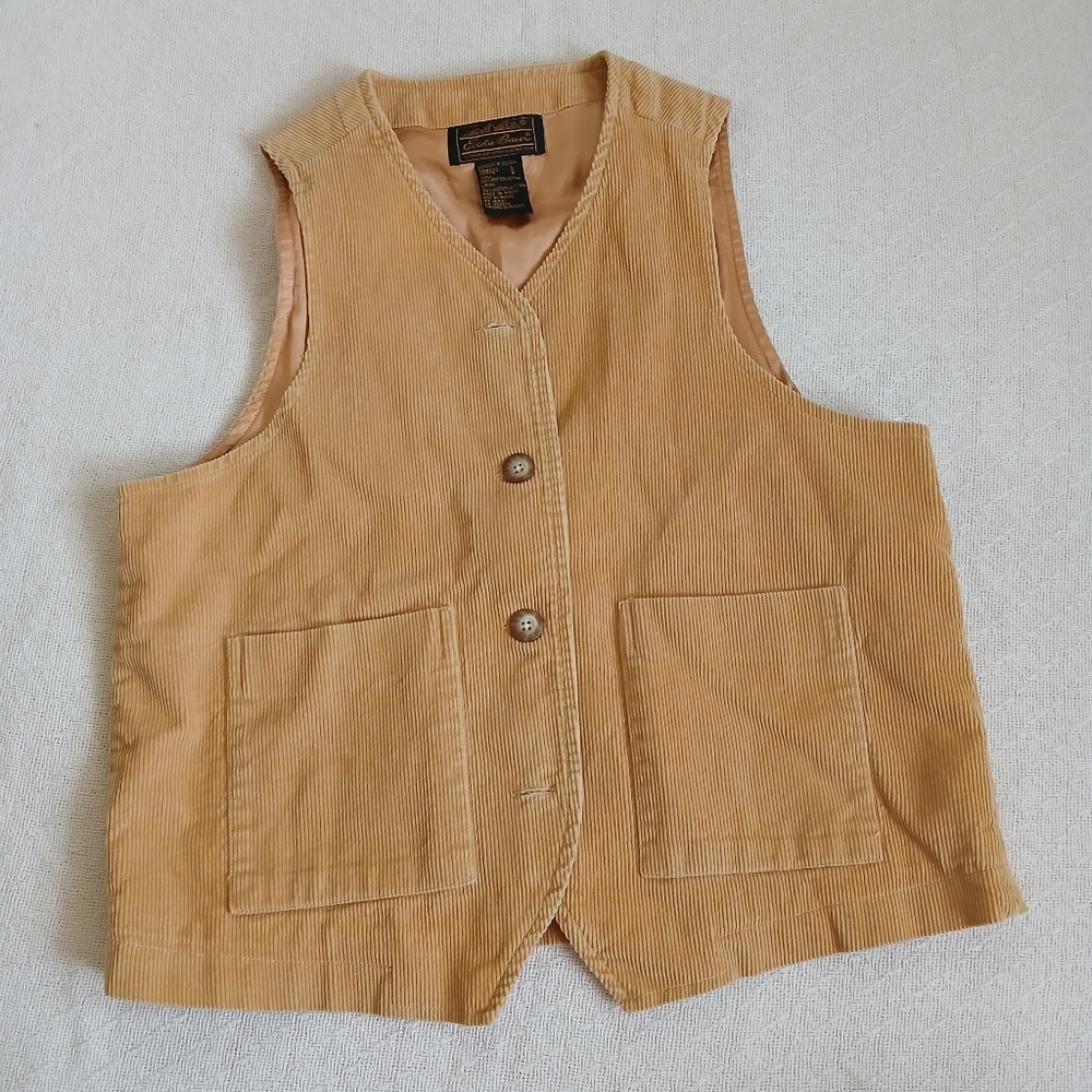 eddie bauer vintage corduroy vest tan gorpcore utility cabincore waistcoat small